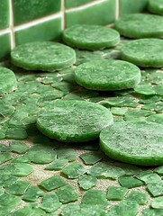Aufkleber - Macro abstract texture of green artisanal mosaic tiles arrangement