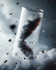 Aufkleber - Climate Crisis Visualization Dynamic Frosted Glass Tornado Illustrating Extreme Weather Disruption - Immersive Environmental Communication Design