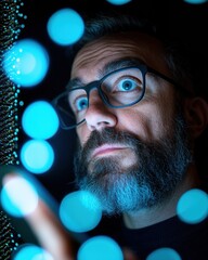 Aufkleber - Immersive Digital Futures Gen X Tech Visionary Navigating Cybernetic Interfaces with Cutting-Edge AI Visualization and Ambient Blue Neon Innovation