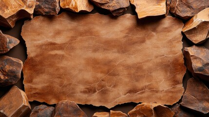 Poster - A sturdy piece of wood resting on a textured brown background offering a natural and rustic appeal to the composition