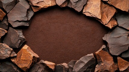 Poster - A close-up view of a pile of rocks set against a brown ground surface capturing the beauty of natural geology and texture