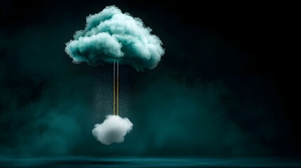 Poster - Delicate billowing white cloud suspended in a vast shadowy emptiness  Gentle rainfall and a luminous textural digital painting with an avant garde cubist aesthetic create a contemplative