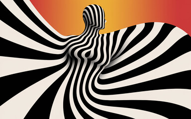 Poster - Abstract Figure with Black and White Stripes Flowing into Warm Gradient Background