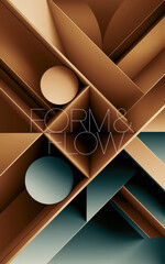Poster - Dynamic Abstract Composition of Geometric Shapes in Warm Gradients with Text 'FORM & FLOW'