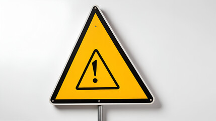 yellow triangular warning sign with a white exclamation mark, indicating caution or alert. backgroun
