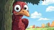 © zunitz - A cartoon turkey appears to be hiding behind a tree