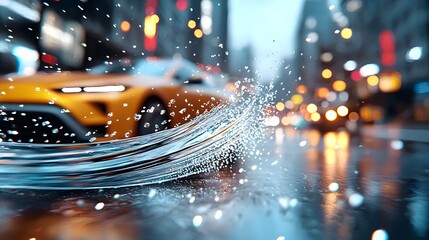 Aufkleber - Vibrant abstract interpretation of sound waves expressed through fluid organic shapes and dynamic motion in a neon lit cityscape digital art with a highly detailed and aesthetic