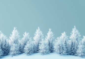 Aufkleber - Snow covered trees creating a serene winter wonderland against pastel blue sky