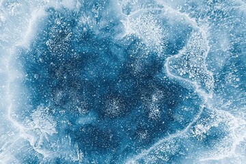 Aufkleber - Frozen lake surface showing stunning ice texture with snowflakes and frost patterns