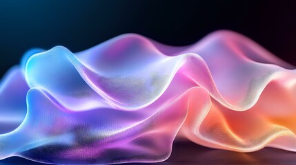 Poster - Ethereal flowing waves in vibrant neon colors against dark background create dynamic abstract composition with smooth gradients from blue to purple and pink to orange.