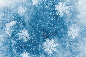 Aufkleber - Snowflakes forming on frozen water creating winter background