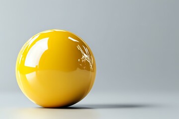 Poster - Glossy yellow sphere on light gray background casting soft shadow. Minimalist composition with clean lines and simple geometry for modern design projects.