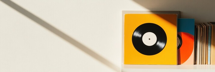 Poster - Retro Vinyl Nostalgia Minimalist Analog Music Storage with Vibrant Color-Block Design - Vintage Audio Aesthetics and Creative Content Inspiration