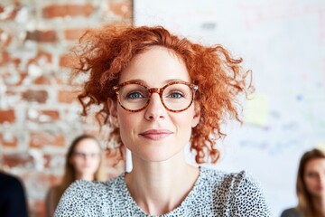 Aufkleber - Bold Workplace Empowerment Vibrant Red-Haired Professional Embodying Modern Leadership with Confidence, Creativity, and Inclusive Corporate Vision