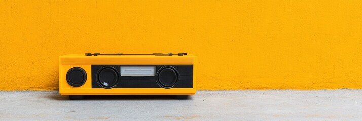 Poster - Retro Analog Revival Vintage Yellow Boombox Capturing Nostalgic Urban Aesthetic - Millennial Throwback Design for Multimedia Content Creators