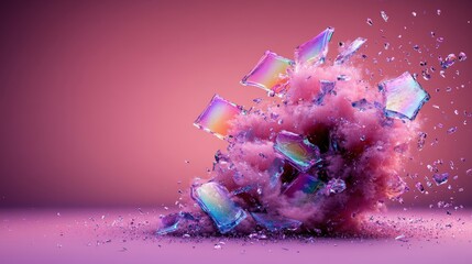 Aufkleber - Vibrant pink explosion of colored powder creating a stunning visual impact against a holographic background design