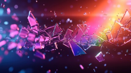 Aufkleber - Cracked glass wall with a unique holographic background featuring intricate reflections and striking visual details