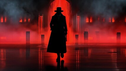 Poster - mysterious figure in silhouette against striking red background, evoking intrigue and suspense in da
