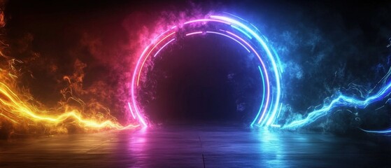 Aufkleber - Neon illuminating a dark room creating an enigmatic and captivating atmosphere with photorealistic depth and detail
