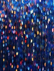 Poster - Abstract cascade of colorful sequins on dark blue background texture