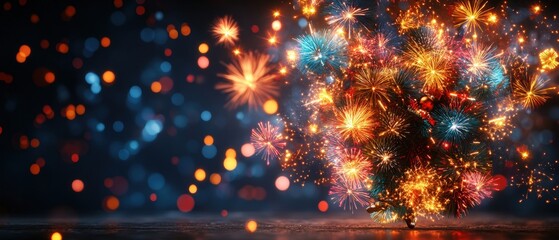Poster - Stunning fireworks burst in the night sky creating a dazzling display of colorful explosions for celebration