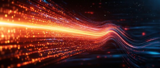 Aufkleber - A stunning wave of light creating a vibrant red line of speed motion against a dark background in photo realism