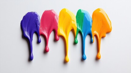 Poster - Colorful paint dripping gracefully on a white surface creating a stunning visual effect with vibrant shades