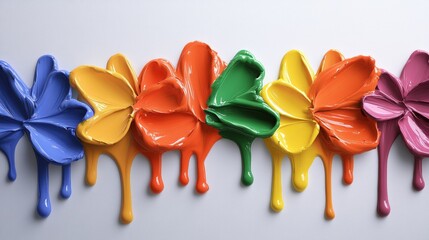 Aufkleber - A group of colorful paint drips creating a bright and cheerful display of artistic expression on a white surface