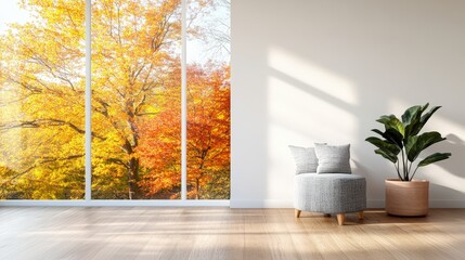 Poster - Cozy room featuring a comfortable chair and a large window allowing sunlight to fill the space with warmth