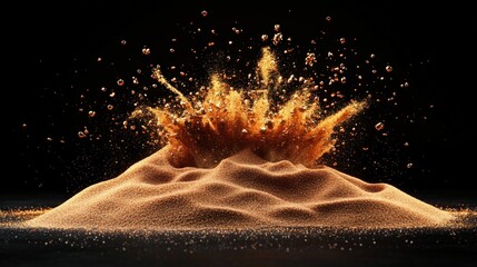 Poster - A dramatic pile of sand with a vibrant splash of orange creating a stunning visual impact against a soft background