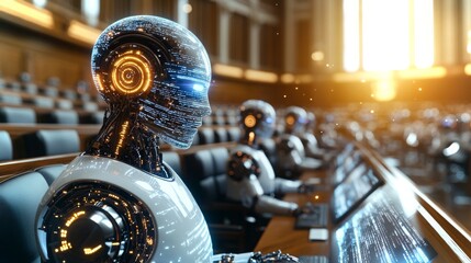 Poster - Robots utilizing advanced technology in a modern conference room setting