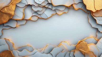 Poster - Stunning broken glass wall showcasing white and gold alcohol ink patterns creating a unique artistic expression
