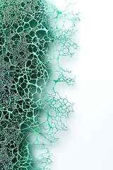 Poster - intricate organic structure with fine turquoise network on white plain