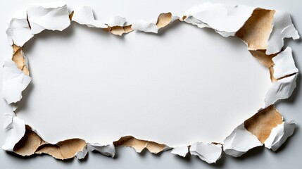 Poster - Torn piece of paper with rough edges on a white background showcasing a unique texture and artistic feel