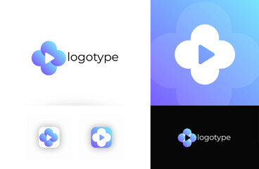 Aufkleber - Telemedicine logo with medical cross, symbolizing digital healthcare and online consultations. Suitable for telehealth, virtual clinics, online pharmacies, healthcare apps. Vector logo concept