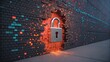 © PoyTumStudio - cybersecurity data breach concept, Digital lock emerging from a pixelated wall.