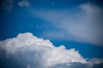 Wall Mural - fluffy white clouds float steadily under a bright blue sky, showcasing serene weather conditions