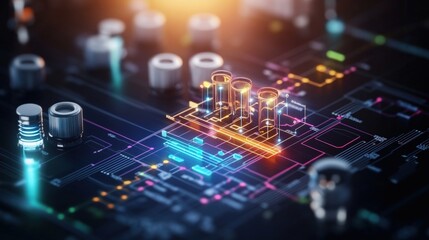Poster - A complex circuit diagram with colorful elements and background illustrating digital management concepts in detail