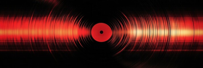 Poster - Vinyl record texture creates dynamic soundwave ripples in black and red with rhythmic patterns and golden ratio alignment