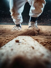 Poster - Dynamic Sports Performance Visualization Intense Baseball Action Close-Up with Gritty Texture, High-Impact Athletic Movement and Stadium Drama for Next-Gen Marketing Content