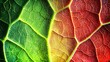 © mlangsen - Multicolored leaf green, yellow, red. Detailed veins & cellular texture visible