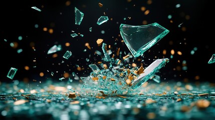 Aufkleber - High-resolution image of broken glass featuring unique patterns and reflections captured in a dynamic close-up