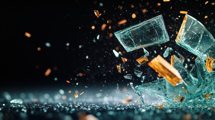 Aufkleber - Detailed close-up of broken glass texture with unique designs and intricate reflections captured in high definition