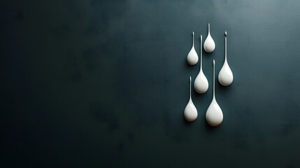 Poster - Ethereal white raindrops elegantly cascading down a moody black backdrop delicate and shimmering suspended in a dreamlike state reflecting the subtle glow of unseen light
