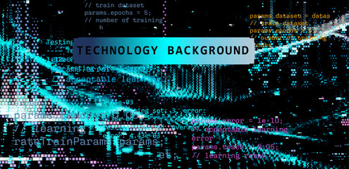 Aufkleber - Dynamic 3D vector illustration featuring digital waves with overlaying code and data elements. The vibrant colors reflect technology, innovation, and the flow of information in a digital landscape.