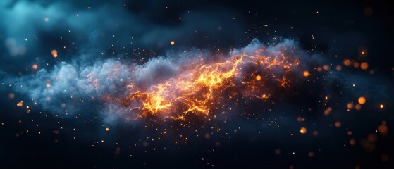 Poster - Dramatic fireball illuminating the darkness with fiery energy creating a striking abstract background in futuristic style