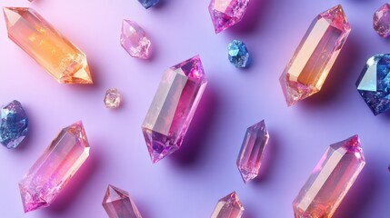 Aufkleber - Cluster of colorful crystals displayed on a bright blue background showcasing their unique shapes and beauty
