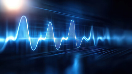 Leinwandbilder - minimalist design featuring pulsating blue waveform on dark background, representing sound or data visualization. image evokes sense of technology and modernity