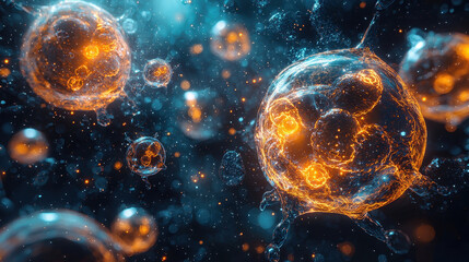 Aufkleber - Vivid representation of cells in dynamic environment, showcasing vibrant colors and intricate details. This captures essence of cellular structures and their interactions