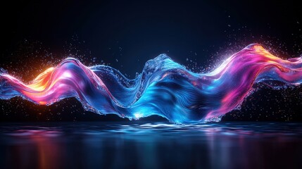 Aufkleber - Graceful wave of water flowing smoothly with luminous reflection on a realistic holographic background